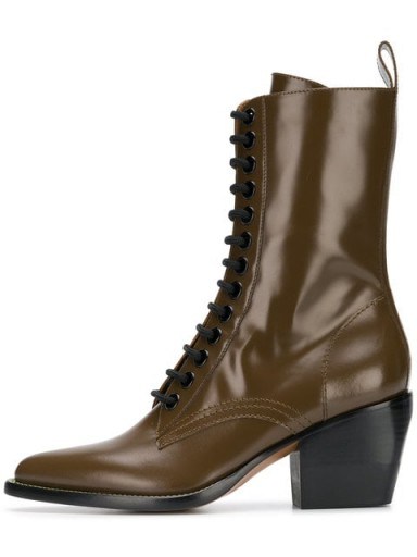 CHLOÉ 60 brown-leather lace-up boots | prairie style footwear - flipped