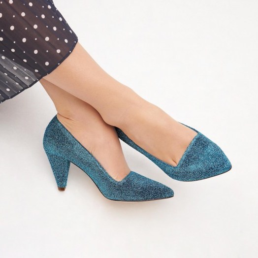 L.K. BENNETT CLEM AQUA COURTS / blue cone shaped heels / vintage look court shoes - flipped