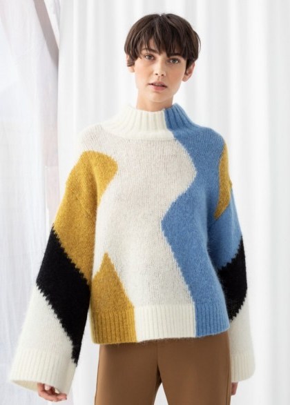 & other stories Colour Block Mock Neck Sweater Multicoloured | flared sleeve jumper - flipped