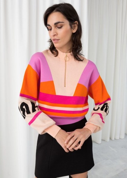 & other stories Colour Block Zip Pullover – colourful colourblock prints - flipped