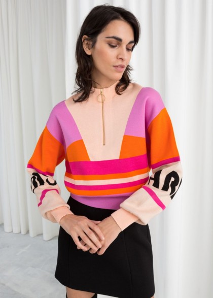 & other stories Colour Block Zip Pullover – colourful colourblock prints