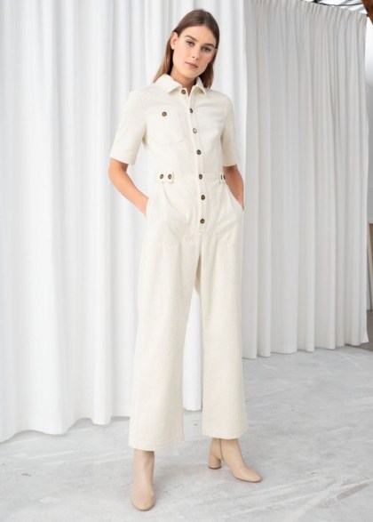 & Other Stories Cream Corduroy Boilersuit | neutral cord boilersuits - flipped