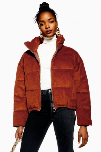TOPSHOP Corduroy Puffer Jacket in Tobacco – brown cord jackets