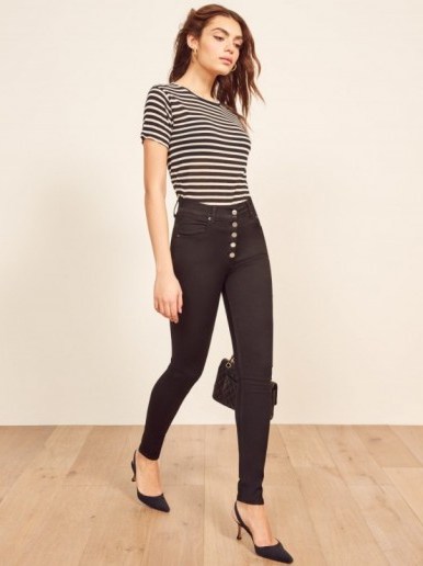 Reformation Cory High & Skinny in Black | button fly skinnies - flipped