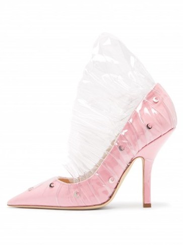 MIDNIGHT 00 Crescent pink cotton & PVC ruffle pumps – clear ruffled court shoes - flipped