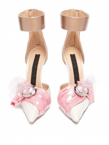 MIDNIGHT 00 Crescent-moon cotton, satin & PVC pumps in pink and white – style statement heels - flipped