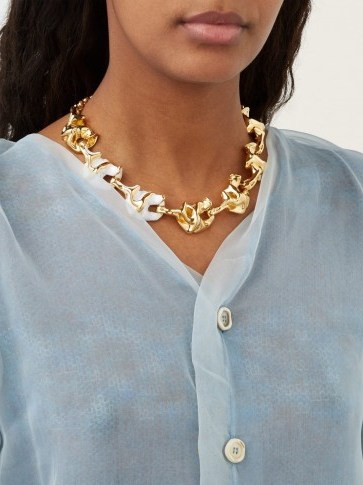 MARNI Crinkle pendant necklace ~ gold-tone statement jewellery - flipped