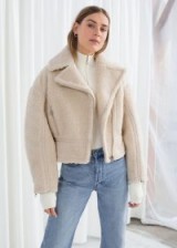 & Other Stories Cropped Faux Shearling Jacket in Cream | fluffy biker
