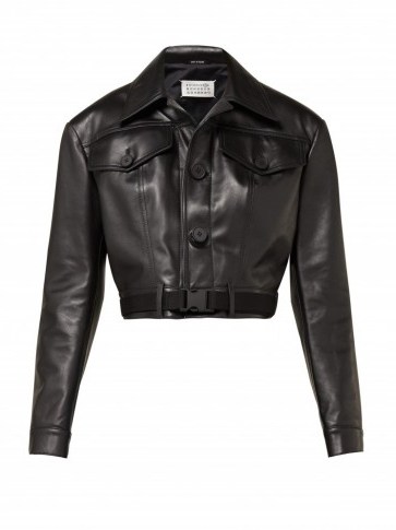 MAISON MARGIELA Cropped leather jacket in black ~ point collar jackets - flipped