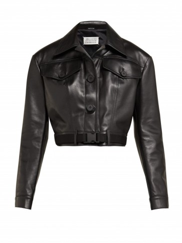 MAISON MARGIELA Cropped leather jacket in black ~ point collar jackets
