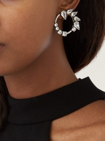 SAINT LAURENT Crystal-embellished hoop-drop earrings ~ statement event jewellery - flipped