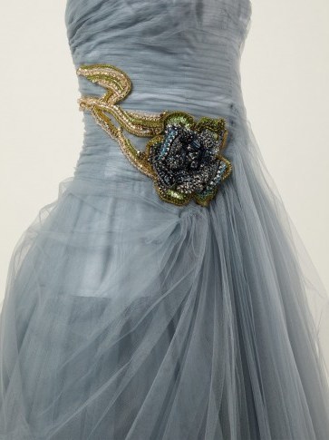PRADA Crystal-embellished blue tulle strapless gown ~ crystal embellishments - flipped