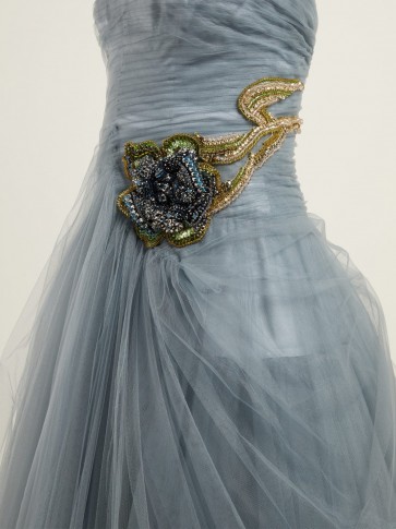 PRADA Crystal-embellished blue tulle strapless gown ~ crystal embellishments