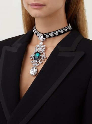 DOLCE & GABBANA Crystal-embellished black velvet choker necklace ~ Italian statement jewellery - flipped