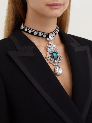 DOLCE & GABBANA Crystal-embellished black velvet choker necklace ~ Italian statement jewellery