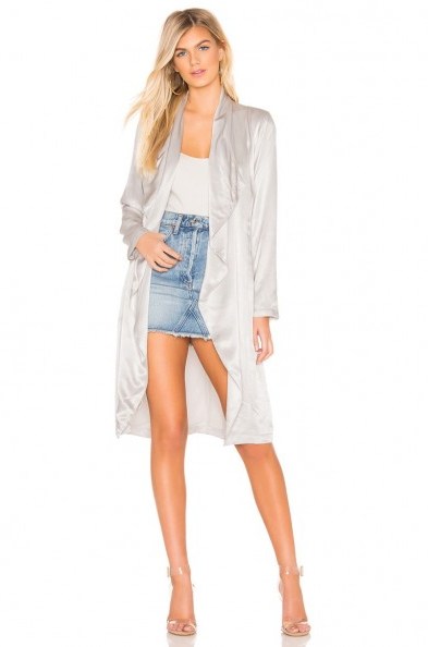 cupcakes and cashmere Yoko Drape Front Trench in fog | luxe coats - flipped