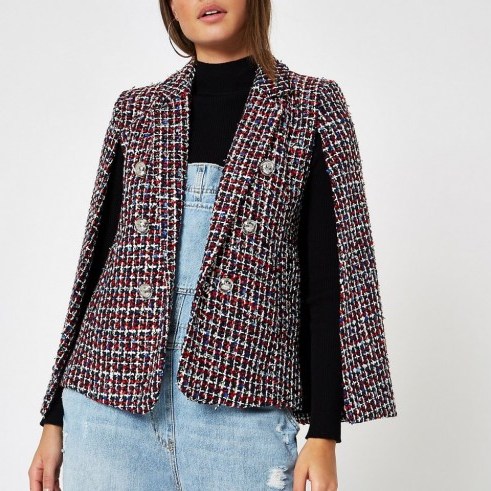 RIVER ISLAND Dark red boucle cape sleeve jacket ~ tweed jackets / capes - flipped