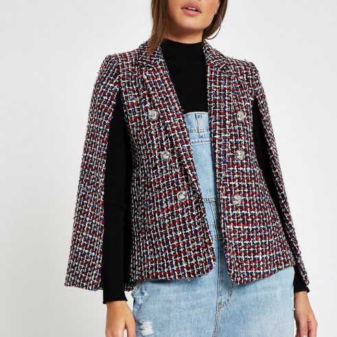 RIVER ISLAND Dark red boucle cape sleeve jacket ~ tweed jackets / capes