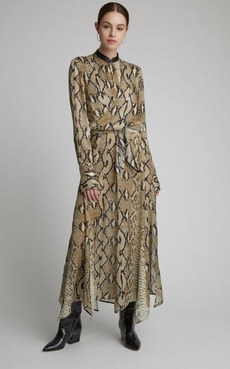 Petar Petrov Delhi Leather-Trimmed Snake-Print Silk-Chiffon Dress in Neutral | reptile printed dresses | luxe fashion - flipped