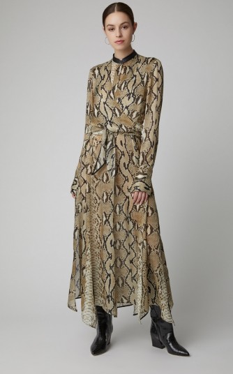 Petar Petrov Delhi Leather-Trimmed Snake-Print Silk-Chiffon Dress in Neutral | reptile printed dresses | luxe fashion