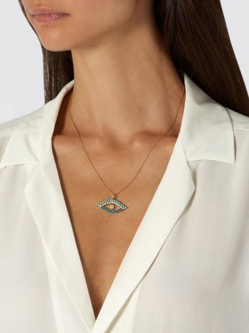 ILEANA MAKRI Diamond, apatite, turquoise & pearl evil eye pendant necklace ~ standout blue stone pendants - flipped