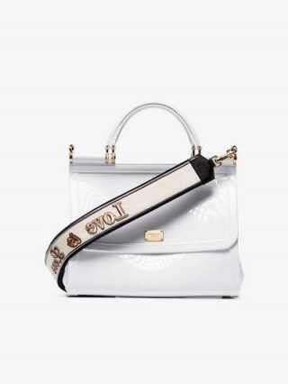Dolce & Gabbana White Sicily Love Is Love Strap Shoulder Bag | high shine handbags - flipped