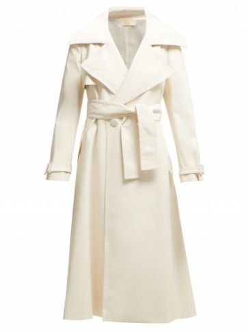 SARA BATTAGLIA Double-breasted faux-leather trench coat in ivory ~ luxe ...