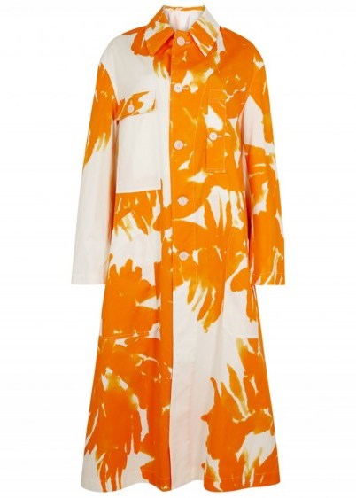 DRIES VAN NOTEN Riguel orange printed cotton coat ~ loose tailored coats ~ citrus colours - flipped