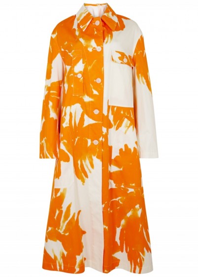 DRIES VAN NOTEN Riguel orange printed cotton coat ~ loose tailored coats ~ citrus colours