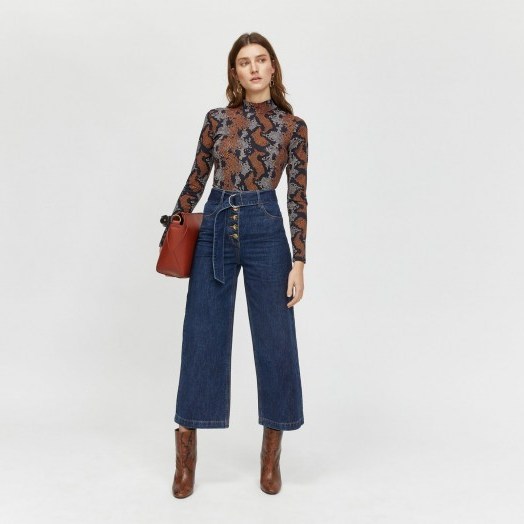 WAREHOUSE D-RING BELTED JEANS in dark wash denim - flipped