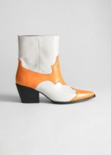 & other stories Duo Toned Leather Cowboy Boots in Orange / White ~ block colour western boot
