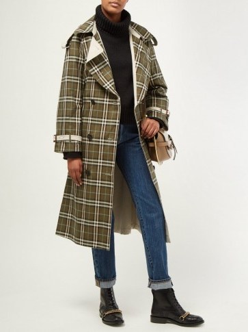 BURBERRY Eastleigh reversible green tartan cotton trench coat - flipped
