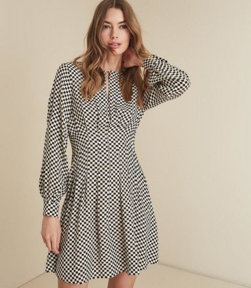 REISS EDNA CHECK PRINTED FIT AND FLARE DRESS ~ checkerboard print dresses - flipped