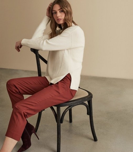REISS ELEANOR WOOL BLEND TAPERED TROUSERS ROSEWOOD ~ cropped pants - flipped