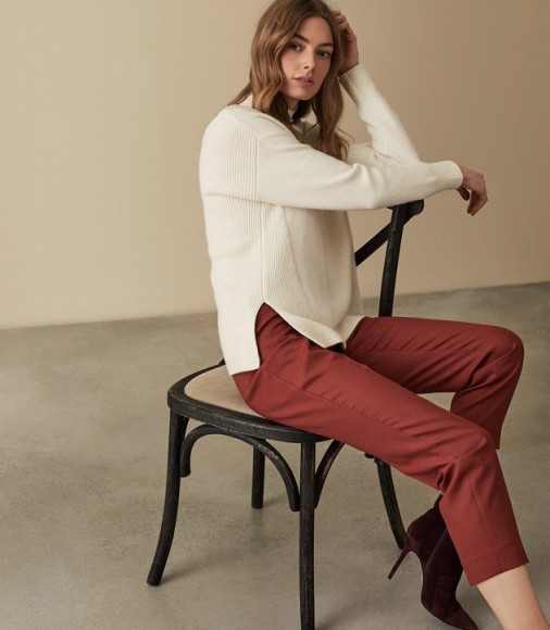 REISS ELEANOR WOOL BLEND TAPERED TROUSERS ROSEWOOD ~ cropped pants