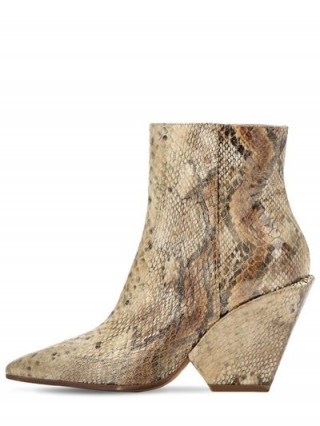 ELENA IACHI 80MM SNAKE PRINT FABRIC ANKLE BOOTS in BEIGE – chunky heel boot - flipped