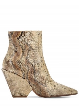 ELENA IACHI 80MM SNAKE PRINT FABRIC ANKLE BOOTS in BEIGE – chunky heel boot