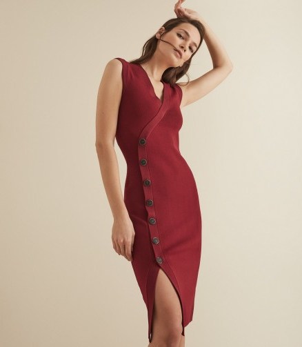 REISS ELENI KNITTED BODYCON DRESS BERRY ~ contemporary knitwear - flipped
