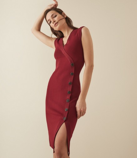 REISS ELENI KNITTED BODYCON DRESS BERRY ~ contemporary knitwear