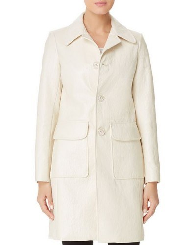 Elie Tahari Sampson Faux-Patent-Leather Coat in Biscotti ~ chic and understated vintage style coats - flipped