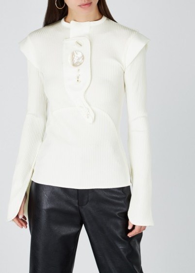 ELLERY Erratum cream ribbed-knit top ~ structured shoulders - flipped
