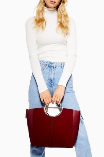 Topshop Emmi Smart Shopper Bag in Red | metal top handle handbag - flipped