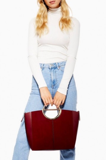 Topshop Emmi Smart Shopper Bag in Red | metal top handle handbag