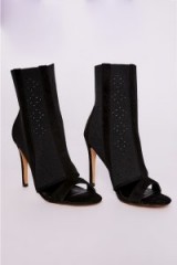 IN THE STYLE EVORIA BLACK KNITTED POINTELLE CUT OUT DETAIL PEEP TOE HEEL