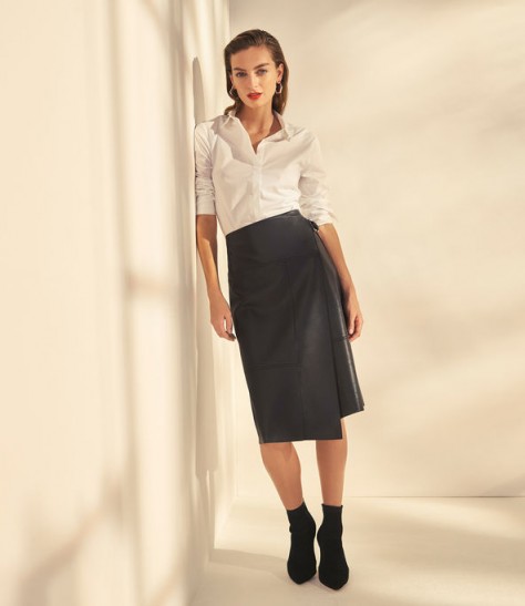 KAREN MILLEN Faux-Leather Wrap Skirt in Black ~ essential wardrobe piece