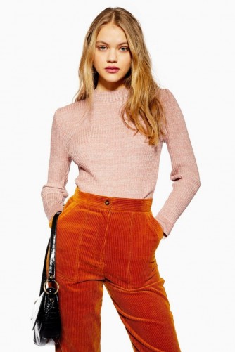 Topshop Feeder Knitted Jumper in Blush | pink fitted high neck sweater