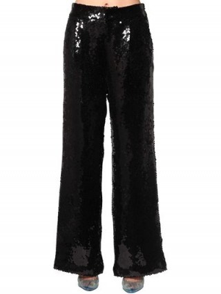 FILLES A PAPA SEQUINED WIDE LEG PANTS in BLACK – glitzy evening trousers - flipped