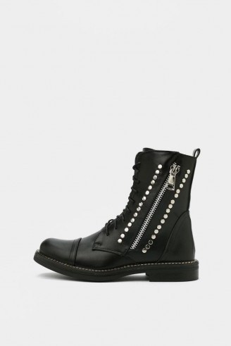 NASTY GAL Flat Stud Metal Trim Band Hiker Boot in black ~ studded combat boots - flipped
