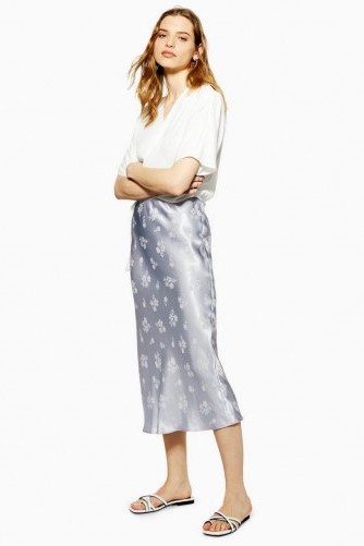Topshop Floral Jacquard Bias Midi Skirt in Pale-Blue - flipped