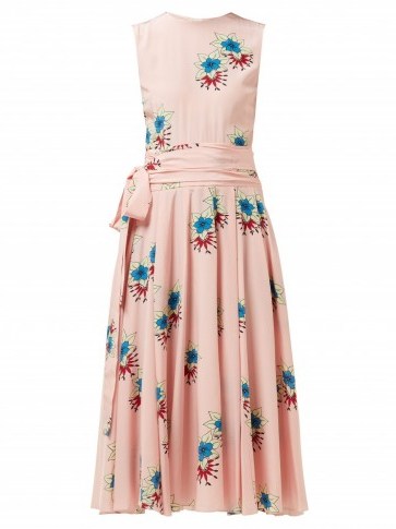 ROCHAS Floral-printed silk crepe de Chine midi dress ~ pink sleeveless fit and flare - flipped